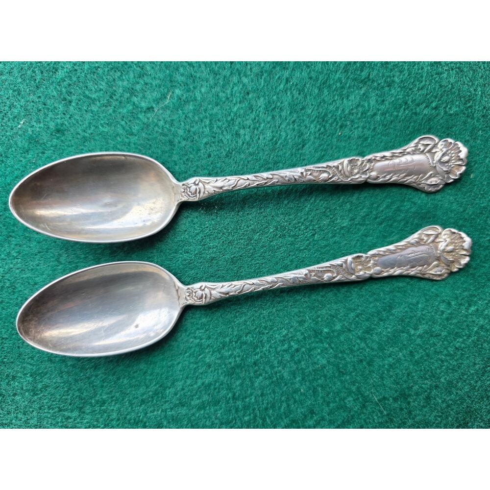Antique pair of Gorham poppy patern Sterling Silver Teaspoon Pat 1902 Monogram
